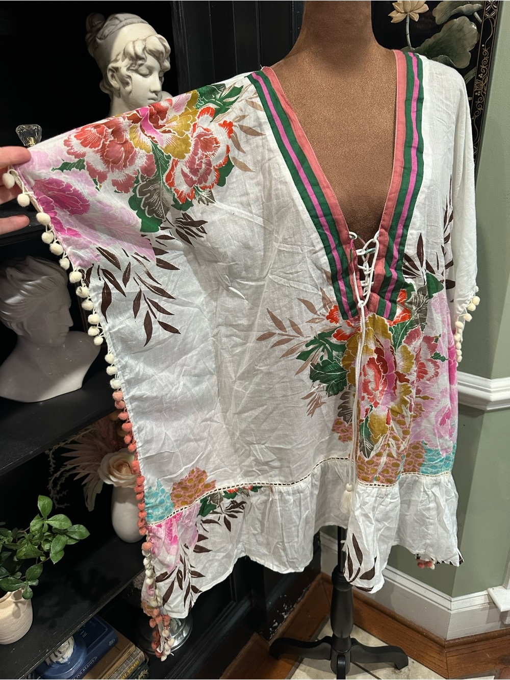 Z&L Europe Floral Pom‑Pom Caftan Swim Cover‑Up – Size S/M